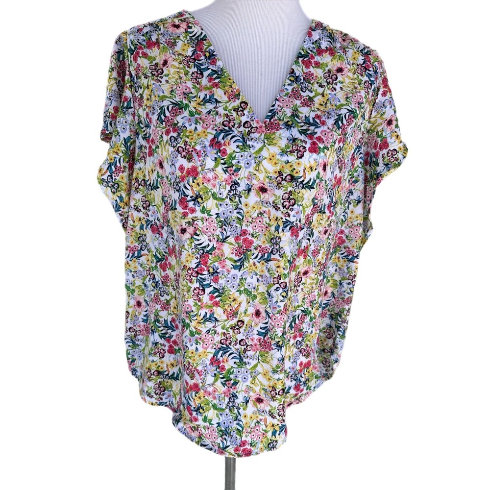 H&M‎ Size-12 Blouse Short Sleeve Flutter Floral Lightweight
